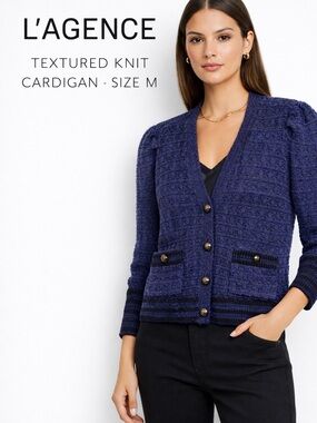 L’AGENCE Textured Tweed Knit Cardigan — Size M — Parisian Chic